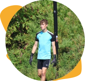 Michael playing goalie